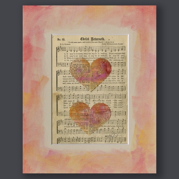 Original Heart collage on antique hymn book pages from the 1800's